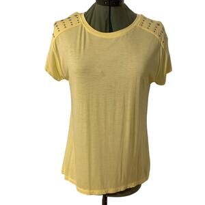 Forever 21 Embellished Short Sleeve Top Yellow Medium NEW